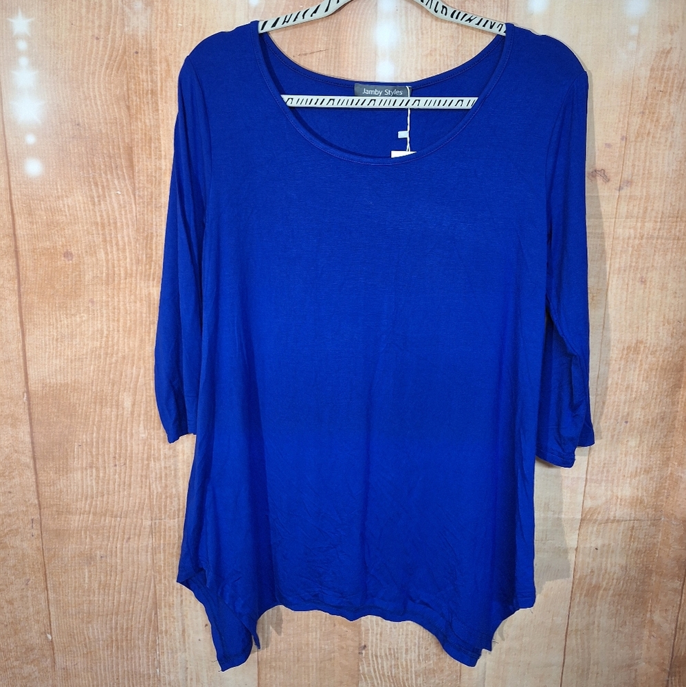 Blue Asymmetrical Tunic with Long Sleeves